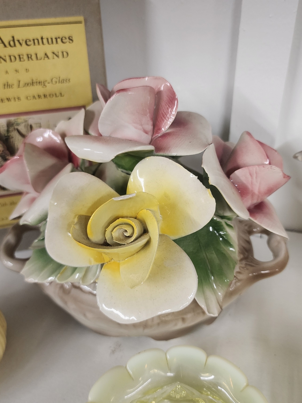 Porcelain Floral Centerpiece Bowl with Pink and Yellow Flowers